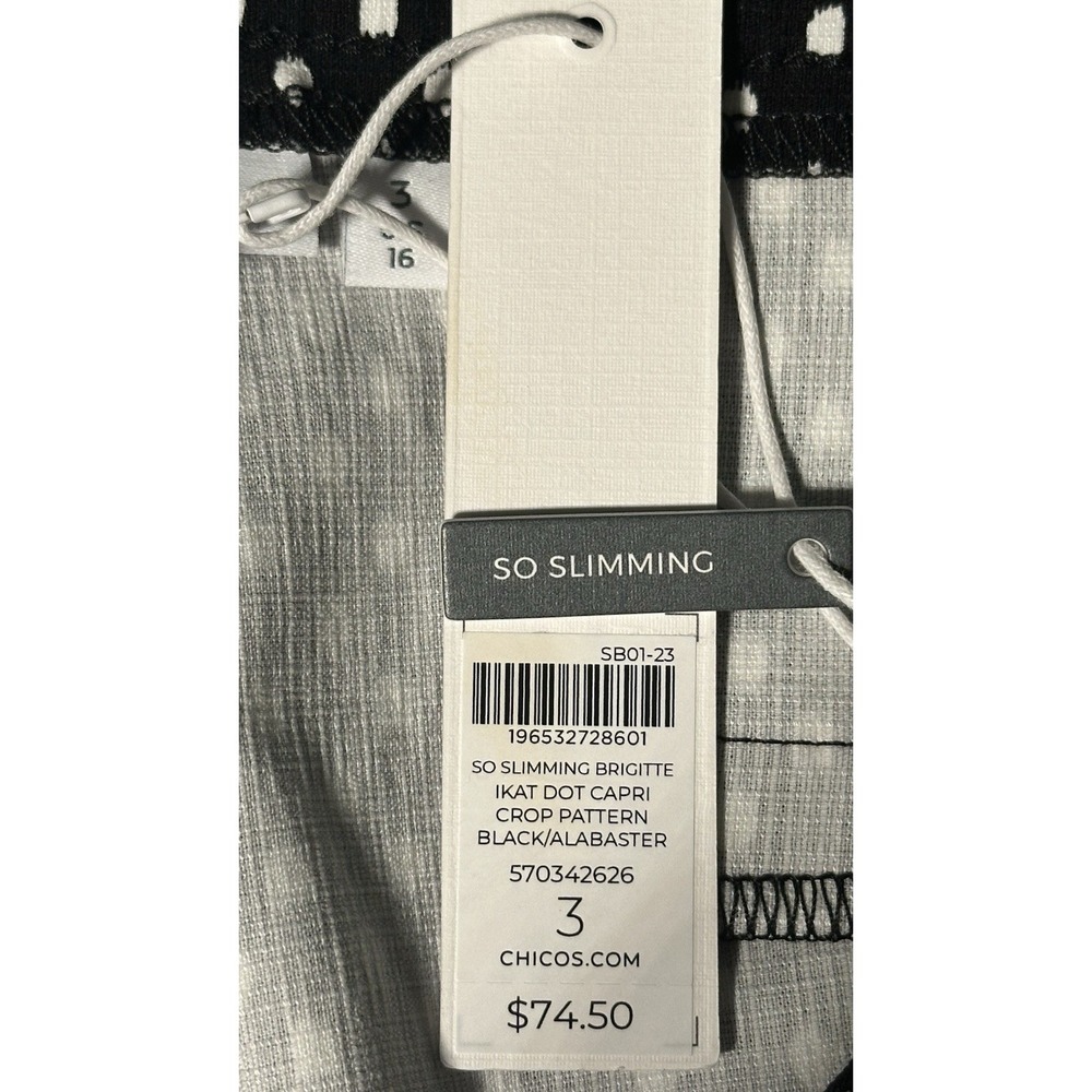 NWT‎ Chico's So Slimming Brigitte   Dot Black/white Size 3(U.S. 16) Capri Pant - Picture 6 of 10